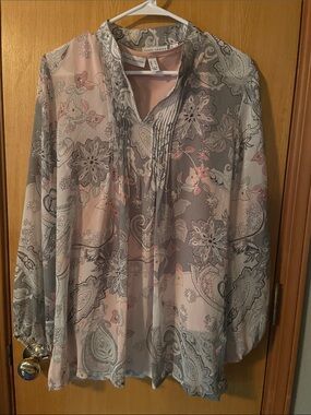 Light Pink & Gray Floral and blue and green tunics with tanks tops underneath